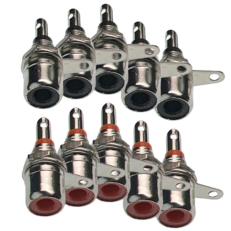 CESS RCA Socket Connector Chassis/Panel Mount, Red and Black, 5 Pairs, Solder Type, Nickel-Plated, with Nuts for Mounting - Image 5